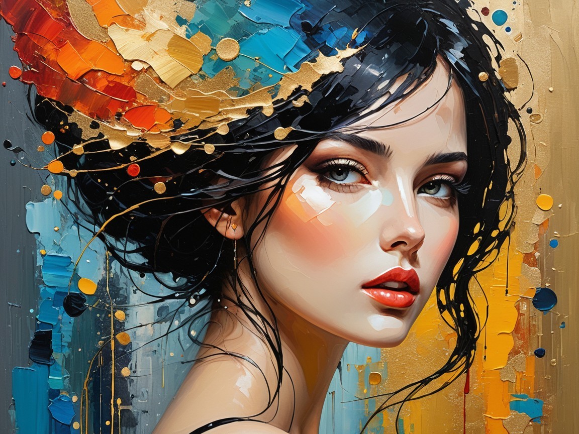Portrait of a Woman with Abstract Color Background