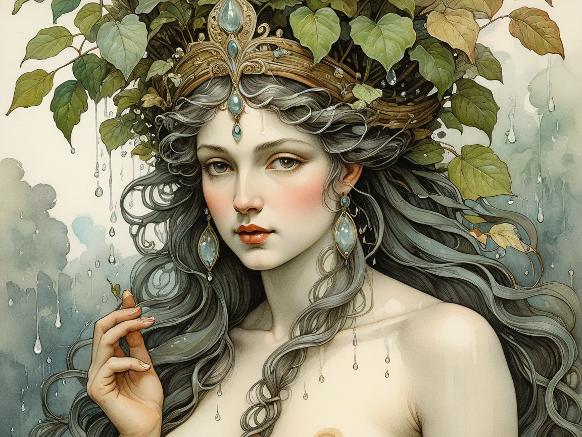 Ethereal Figure with Gray Hair and Mystic Atmosphere