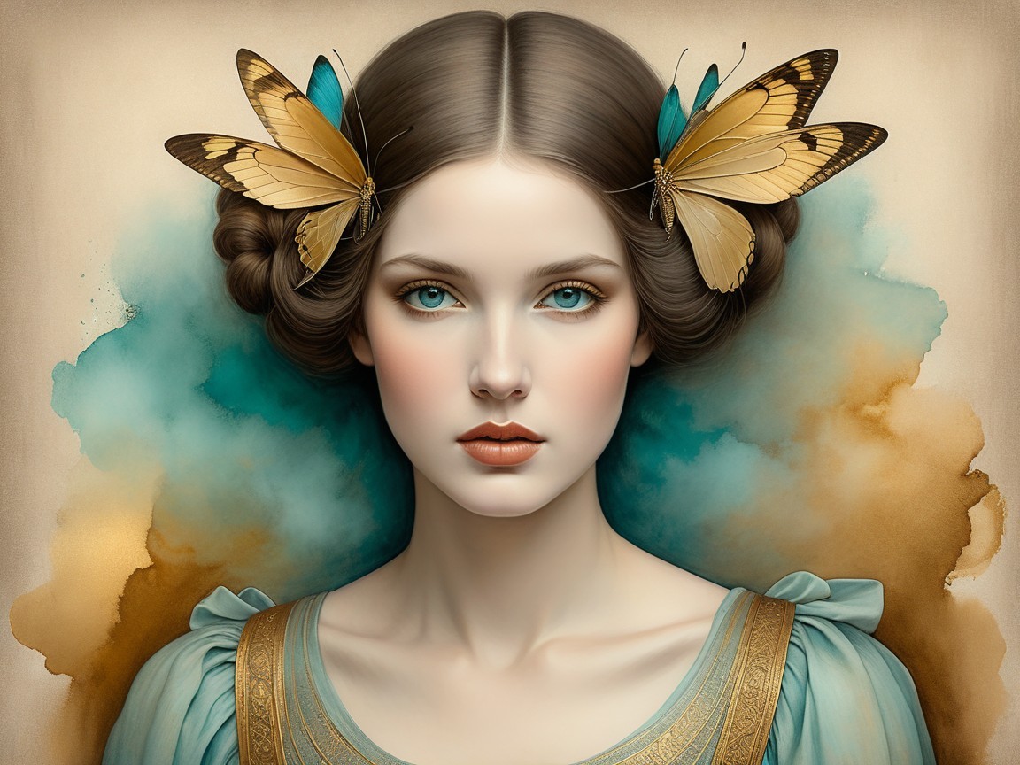 Portrait of a young woman with butterfly accents