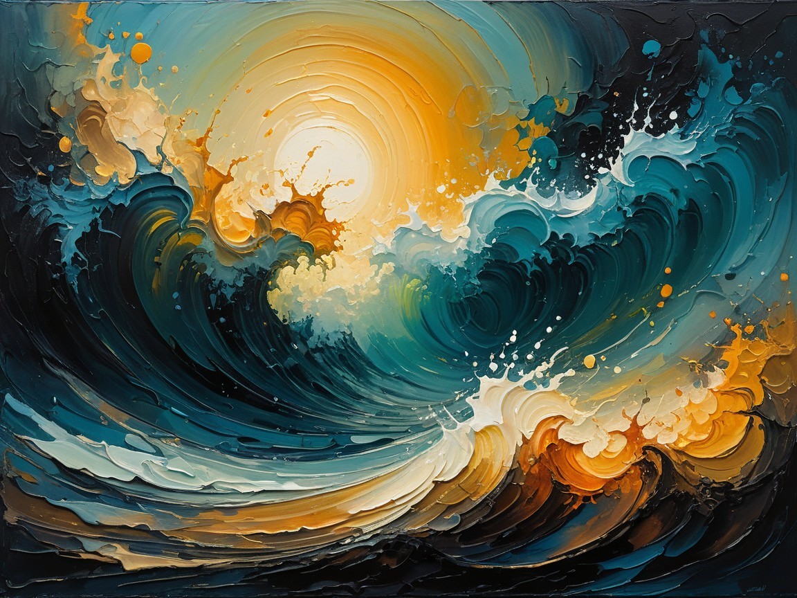 Vivid Ocean Scene with Swirling Waves and Sunlight