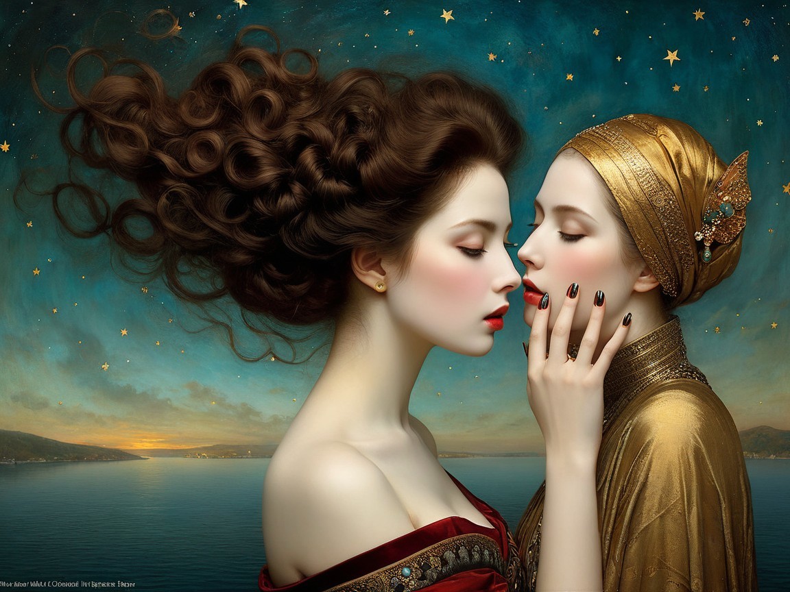 Elegant Women in Profile Against Starry Night Sky