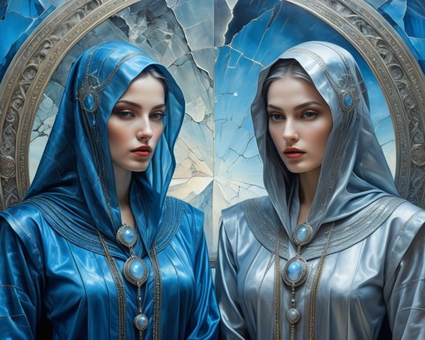 Women in Elegant Robes with Luminous Jewelry