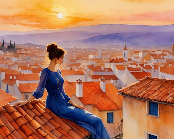 Serene sunset over a picturesque town landscape