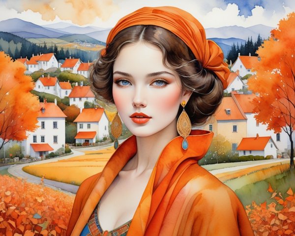 Portrait of a Young Woman in Autumn Landscape