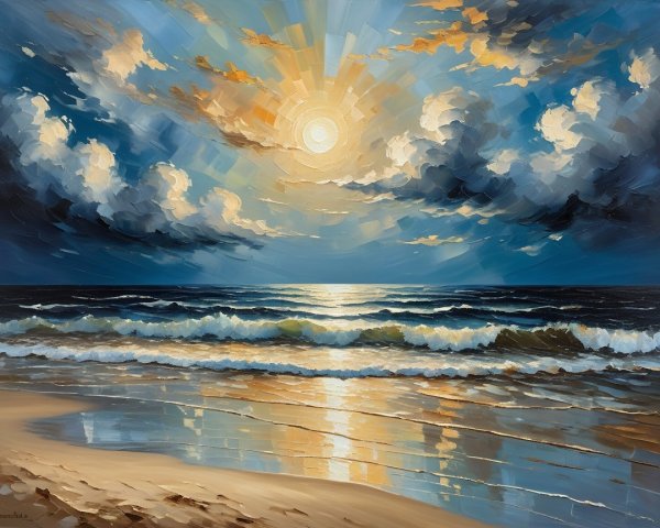 Vibrant seascape with serene sunset and dynamic clouds