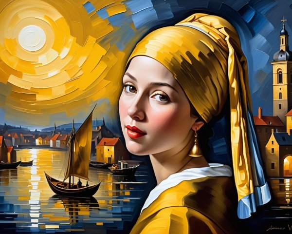 Young Woman in Golden Headscarf by Serene River