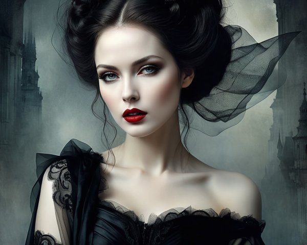 Elegant Gothic Portrait of a Woman with Dark Hair
