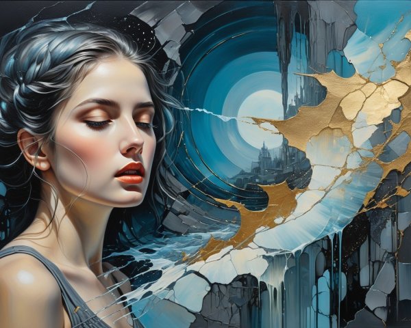 Profile of a Serene Young Woman with Abstract Background