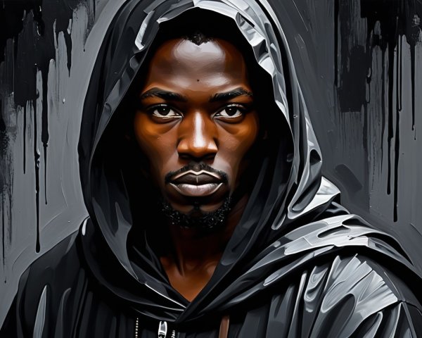 Portrait of a Young Man in Black Hooded Cloak