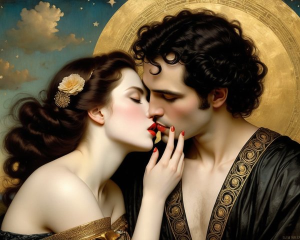 Romantic Kiss Under Starry Sky with Ethereal Glow