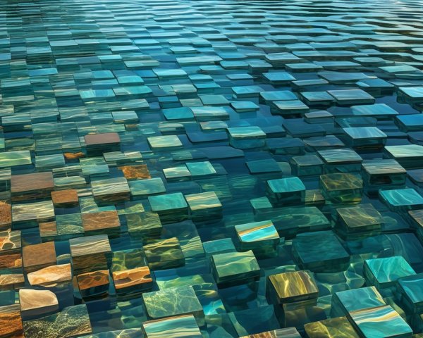 Tranquil Water Surface with Glossy Mosaic Tiles