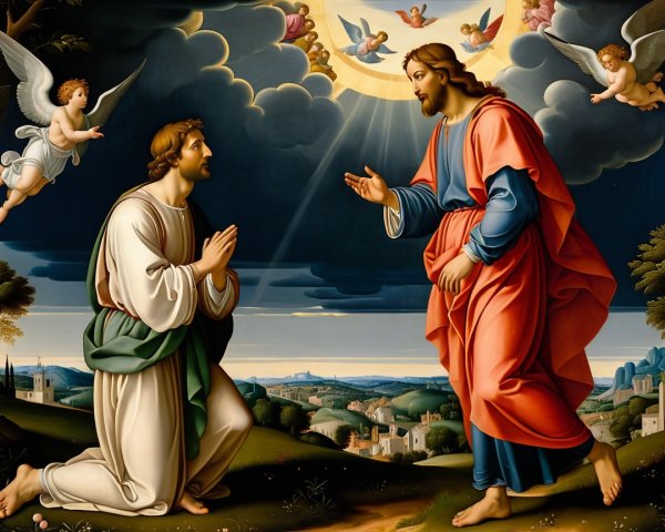 Serene Biblical Scene with Jesus and Angels