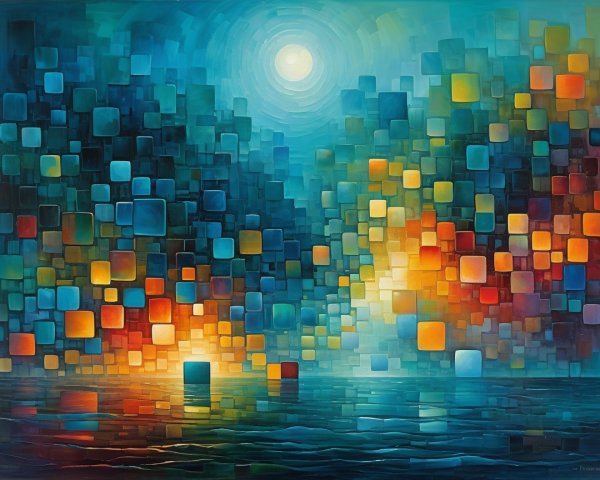 Vibrant Abstract Painting with Colorful Squares and Light