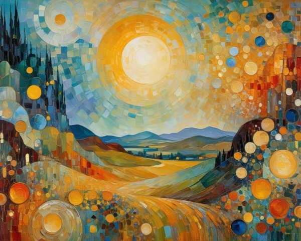 Vibrant Landscape with Swirling Colors and Shapes