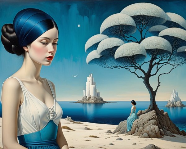 Surreal Landscape with Women in Flowing Dresses