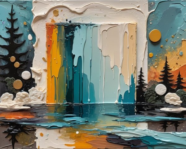 Surreal Landscape with Impasto Technique in Three Panels