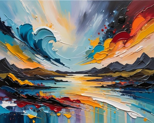Vibrant Landscape with Waves and Reflective Water