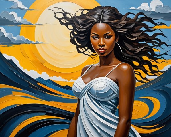 Portrait of a Woman in Elegant White Dress with Vibrant Background