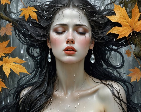 Portrait of a woman with black hair in a forest setting