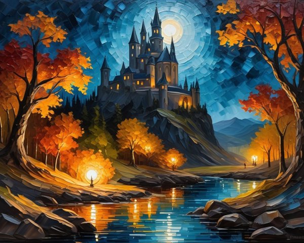 Dreamlike Landscape with Castle and Autumn Colors