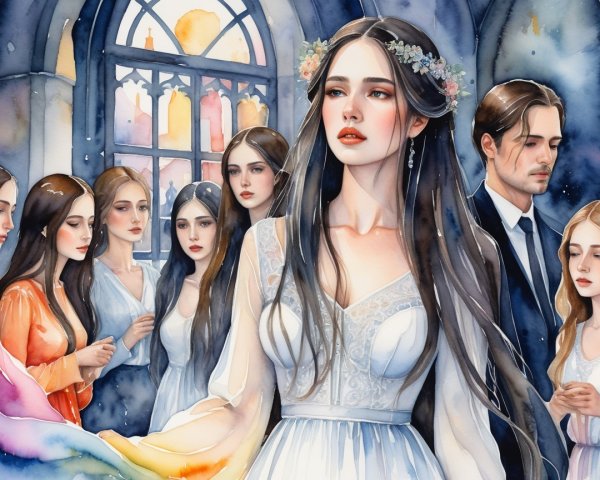 Elegant Gathering in a Sunlit Ethereal Space