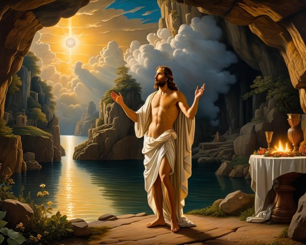 Serene Cave Landscape with Light and Tranquil Elements
