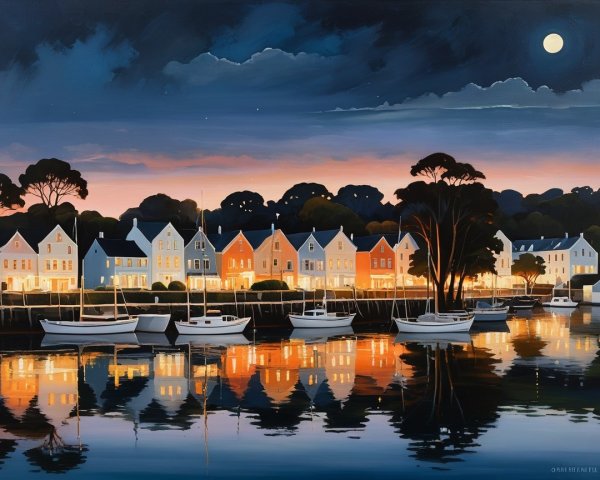 Tranquil Evening Harbor with Colorful Reflections