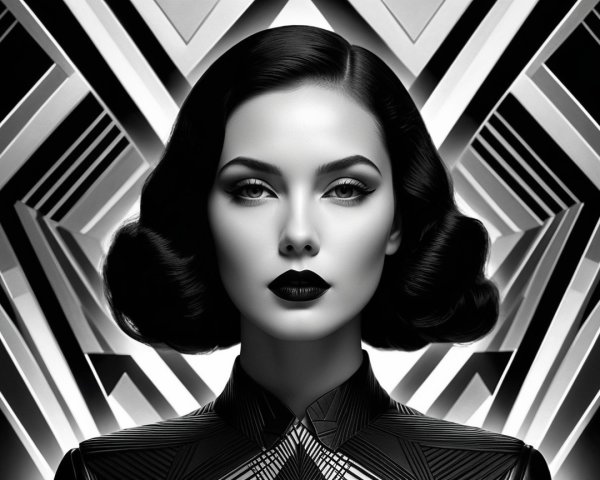 Black and white oil painting of a 1920s woman