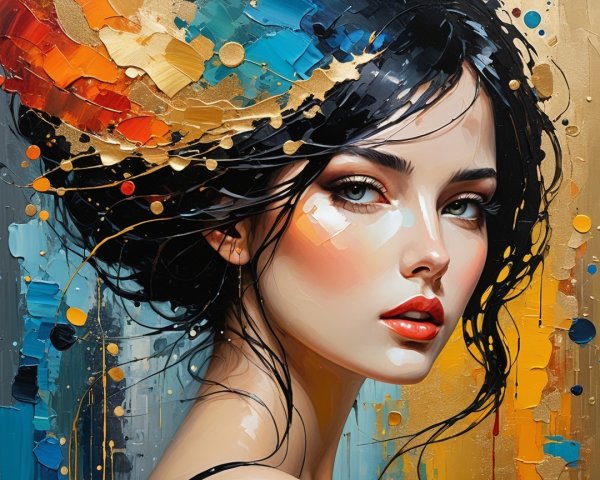 Portrait of a Woman with Abstract Color Background