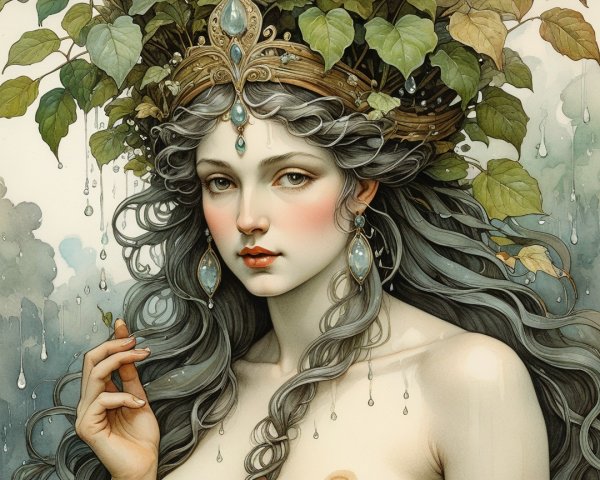 Ethereal Figure with Gray Hair and Mystic Atmosphere