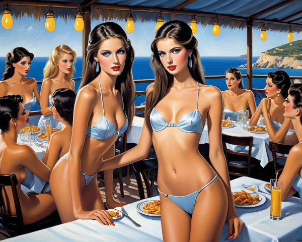Vibrant Beachside Restaurant with Confident Women