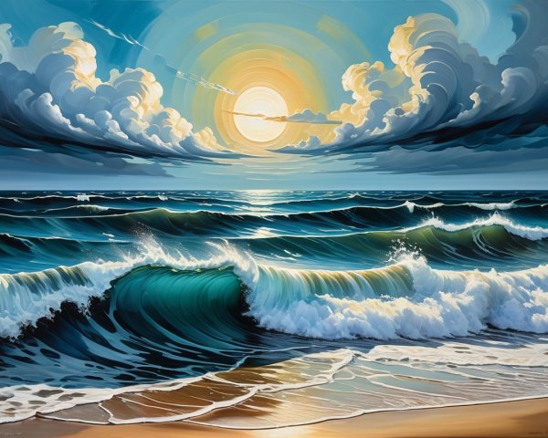 Vivid Seascape of Waves and Dynamic Sky