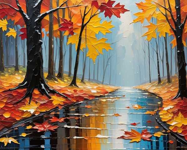 Serene Autumn Landscape with Colorful Foliage and Stream