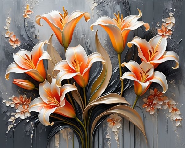 Vibrant Orange and White Lilies on Gray Background