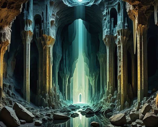 Subterranean Cavern with Rock Formations and Pool