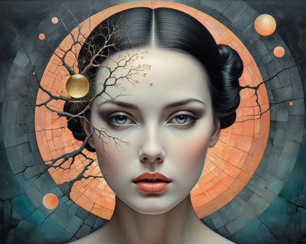 Portrait of a woman with celestial and cosmic themes