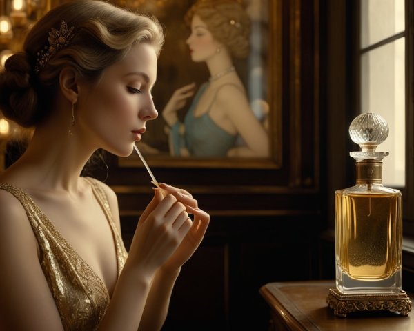 Vintage-Inspired Elegance with Perfume Application