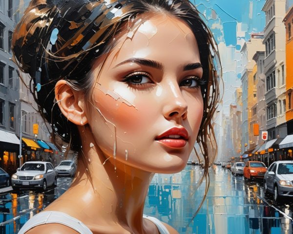 Portrait of a Young Woman in a Vibrant Urban Scene