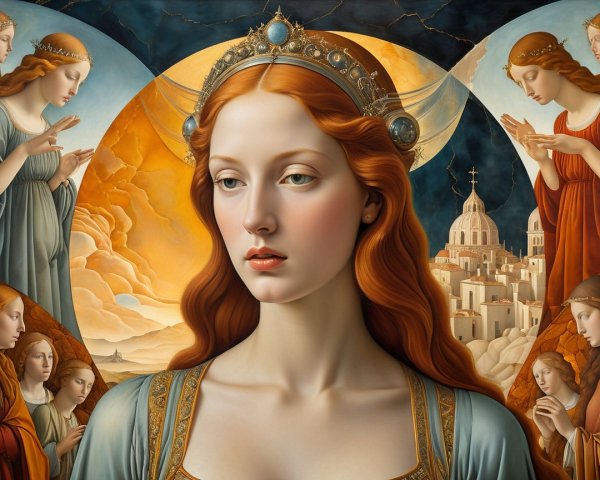 Elegant Figure of a Queen Surrounded by Angels