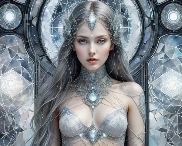 Mystical Figure with Silver Hair in Celestial Setting