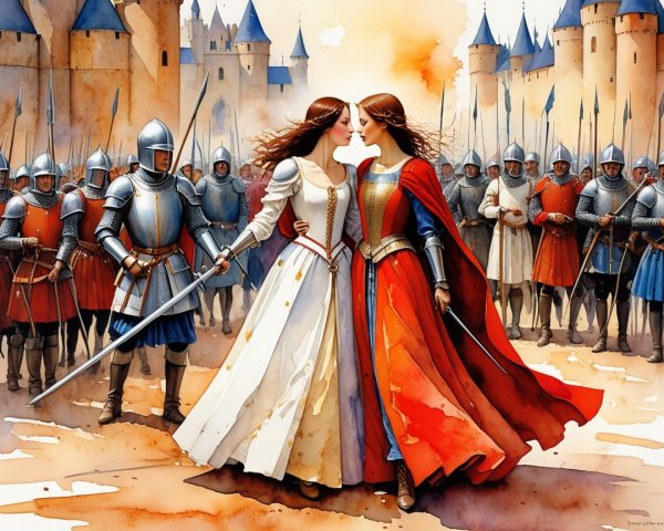 Armored Figures in Harmony Amidst Medieval Tension