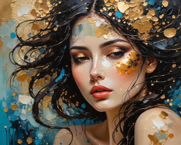 Portrait of a Woman with Colorful Paint and Serene Expression