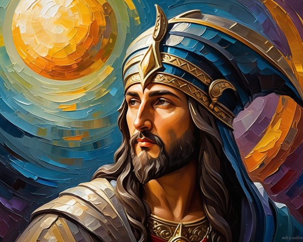 Regal figure with crown against vibrant background