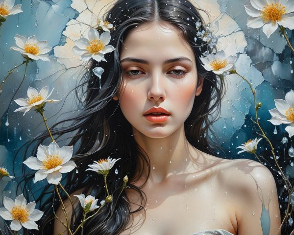 Serene Portrait of a Young Woman with Flowers