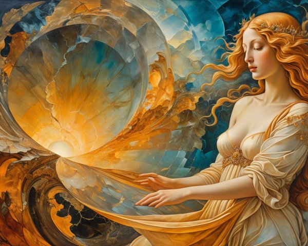 Celestial Landscape Featuring a Graceful Woman