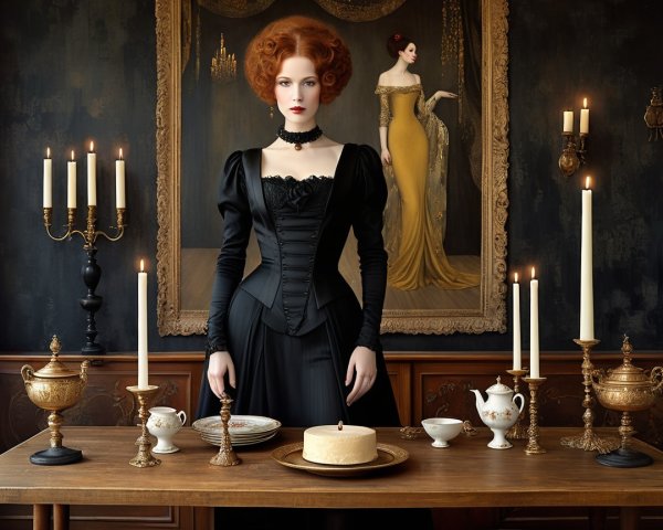 Elegant Victorian Scene with Woman and Decorated Table