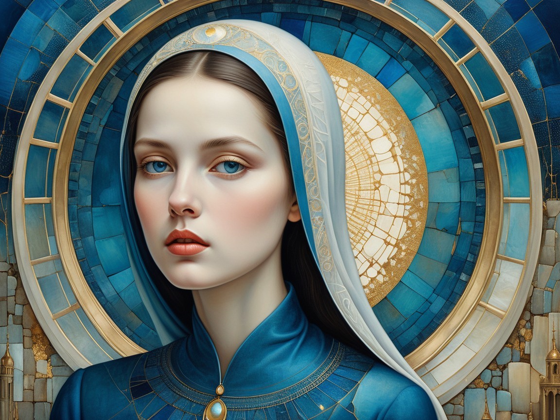 Serene Portrait of a Woman with Blue Eyes and Headscarf