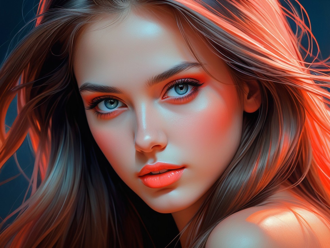 Close-up of a young woman with blue eyes and glowing skin