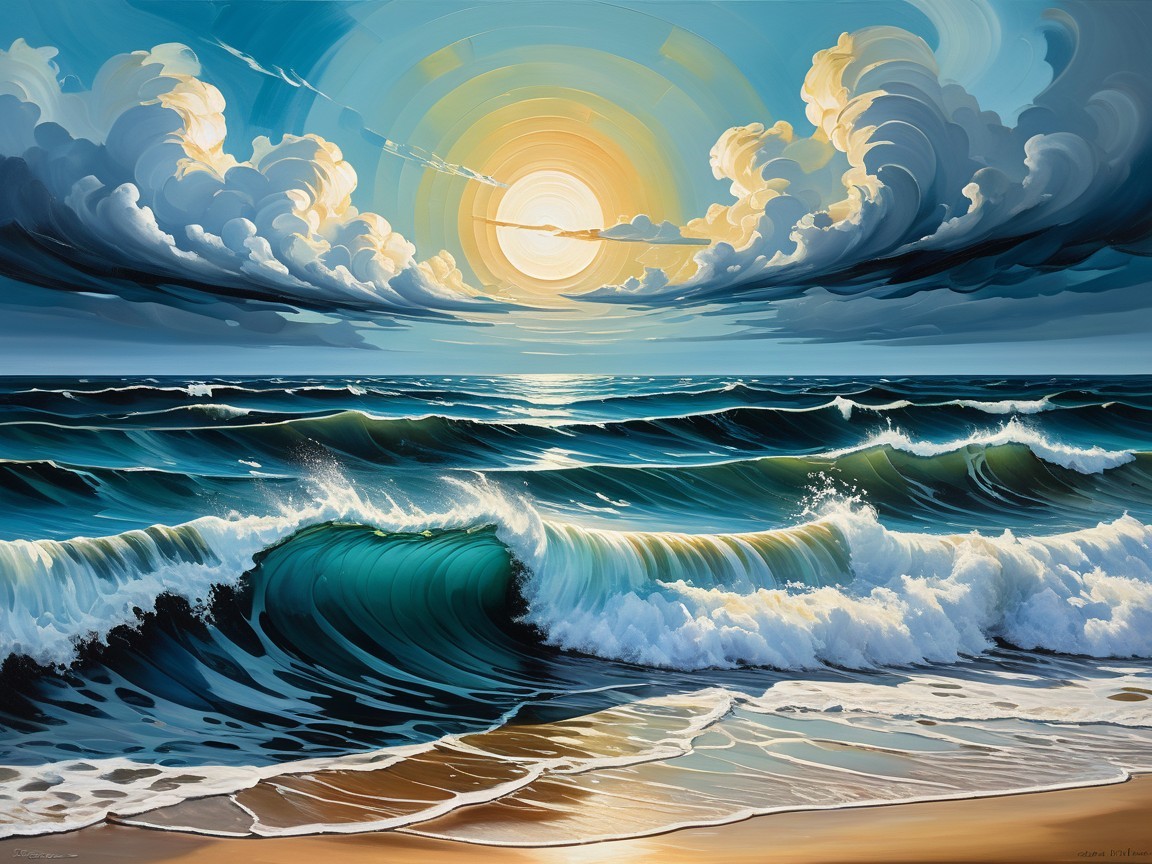 Vivid Seascape of Waves and Dynamic Sky