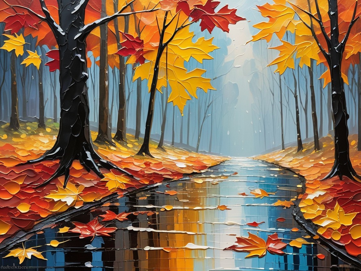 Serene Autumn Landscape with Colorful Foliage and Stream